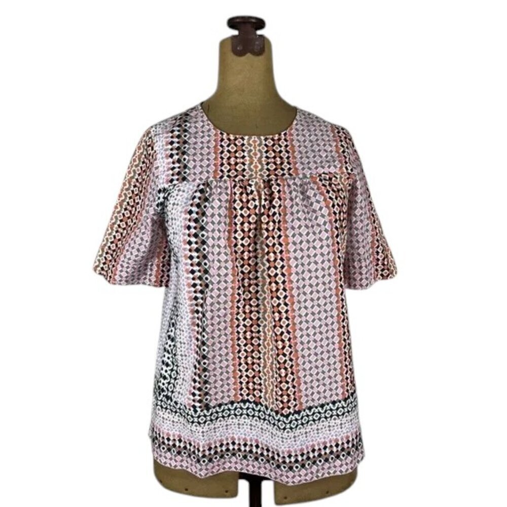 J.Crew Blouse Patterned Pink/Navy/Orange Size Small